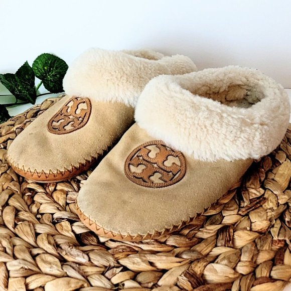 Tory Burch Shoes - TORY BURCH SHEARLING COLEY TAN SLIPPERS SIZE 7